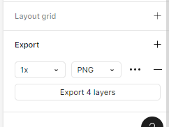 Exportの設定を1x、PNGとして「Export 4 layers」というボタンが現れているところ