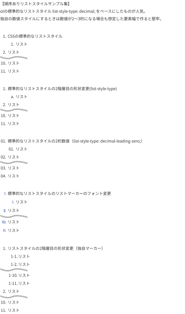 【順序ありリストスタイルサンプル集】のスクリーンショット