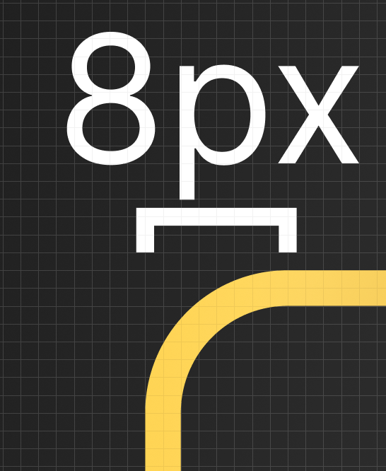 図：金色の角丸が8pxであることを示す